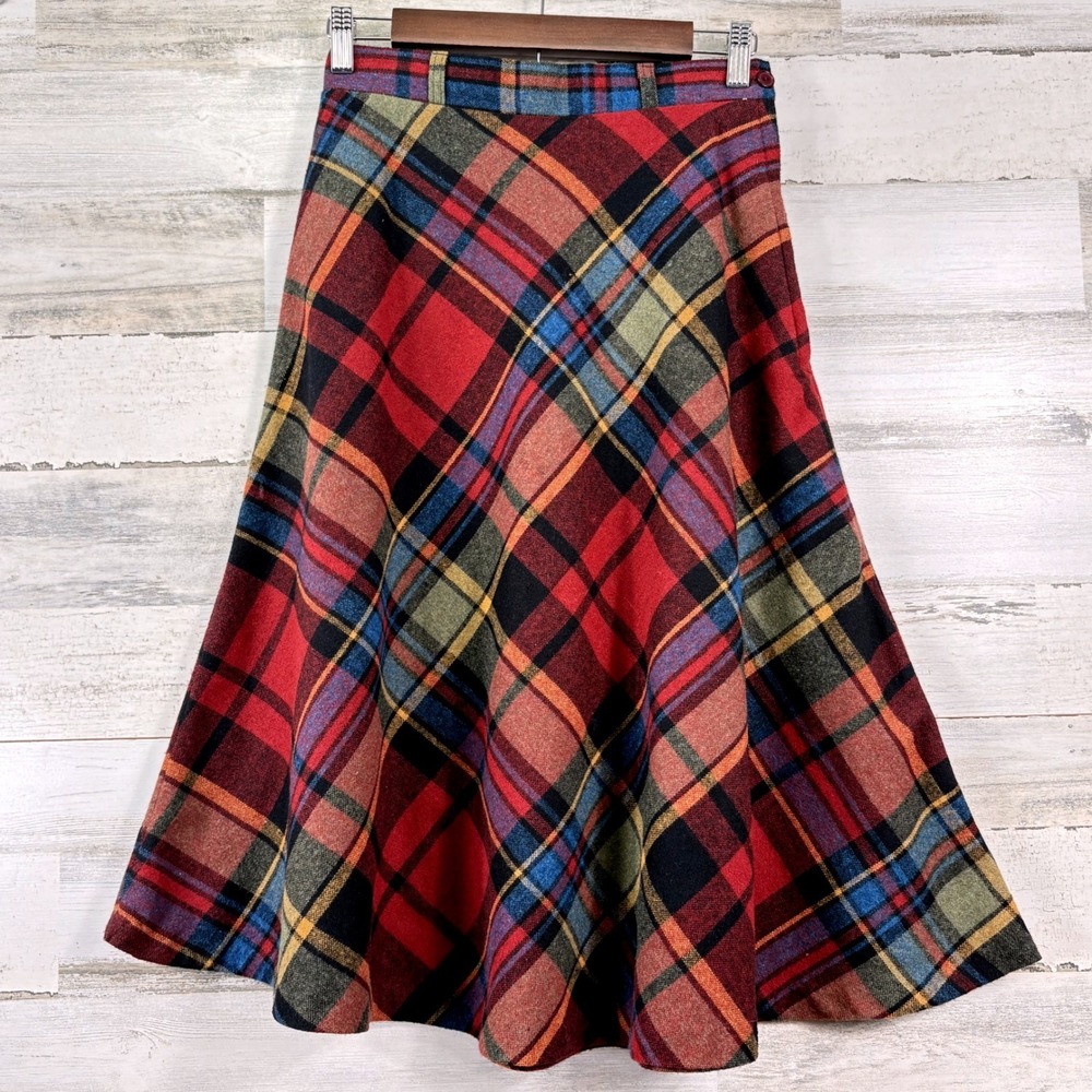 Sears JR Bazaar Plaid Skirt Size 9 Red Vintage 70s A-Line Midi High Waist Preppy